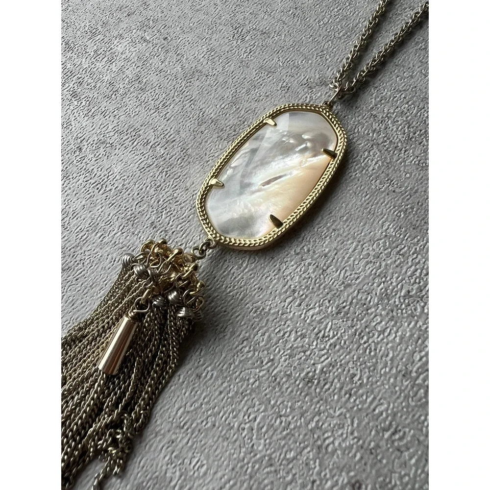 Kendra Scott Necklace Lot Rayne Pearl Druzy Lariat Tassel Long Party Jewelry - Picture 10 of 14